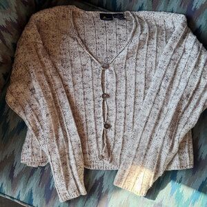 90’s Liz Sport Cropped Ribbed Button Cardigan Sweater - Cream